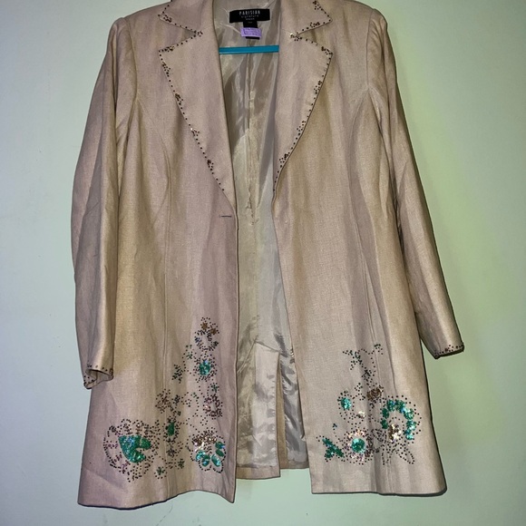 Parisian Works Tan Linen Blazer with Floral Embroidery - Picture 1 of 8